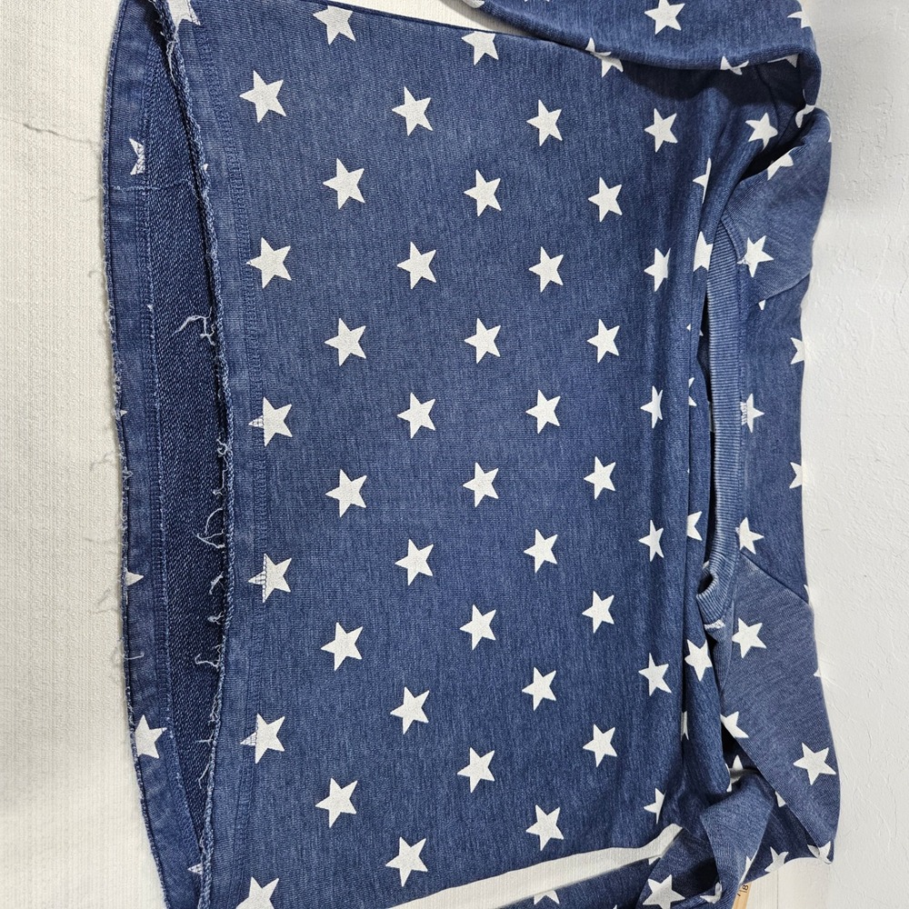 Alternative Apparel Womens Blue Star Print Raglan Sweatshirt Raw Hem Large - Picture 10 of 10